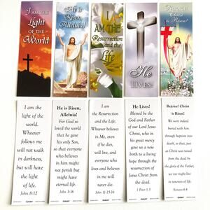 100 Pack Easter Holiday Bookmarks, Assorted, Catholic Quote on Back Side